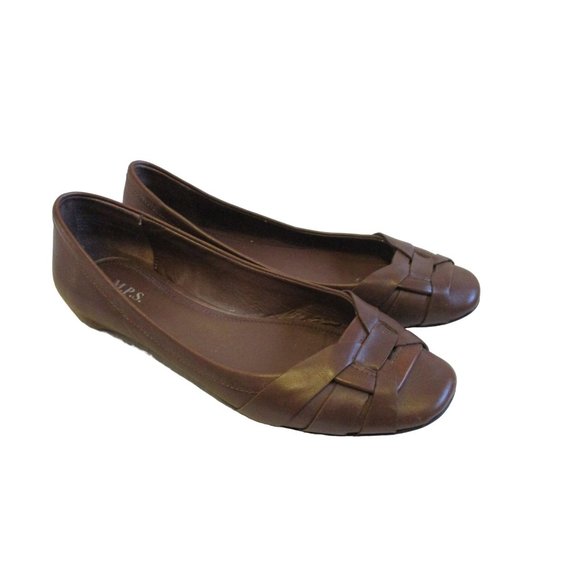 *M.P.S. Brown Squared Almond Toe Ballet Flats - Picture 2 of 9